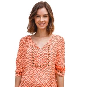 Short-Sleeve V Neck Blouse With Studs